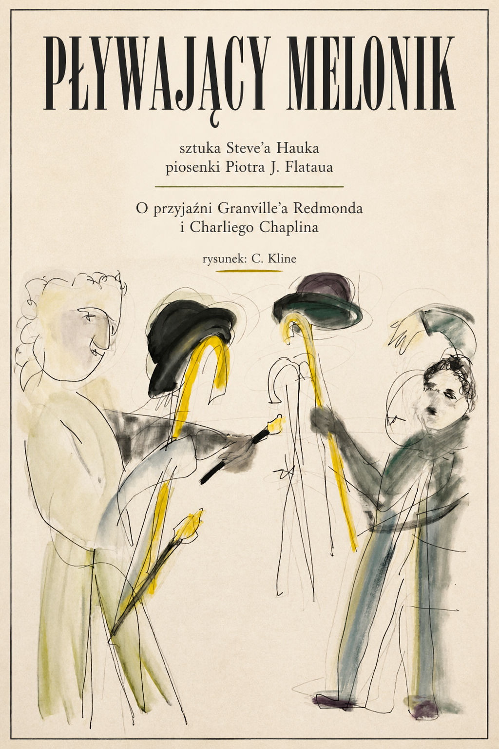 Plakat sztuki Pływający melonik z rysunkiem postaci w melonikach